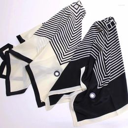 Scarves Silk Scarf Women Stripe Printed Design Classic Square 90 Cm Handmade Hemming Elegant Neckerchief Fashion