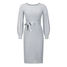 New autumn and winter knitted dress for women's foreign trade, slim fit, pleated, medium length base sweater skirt