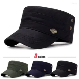 Berets Unisex Metal Logo Cotton Adjustable Flat Army Cap Fashion Classic Outdoor Casual Sport Hat Strap Stretch