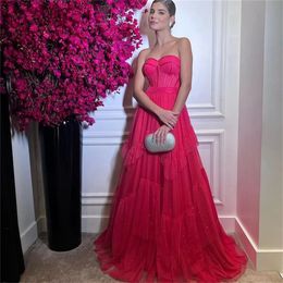2024 Vintage Pink Evening Dress Celebrity Style Sweetheart Tiered Pleat Tulle Women Prom Formal Party Gowns Robe De Soiree vestidos de fiesta Custom