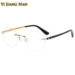 Fashion Sunglasses Frames Women Hexagon Pure Titanium Optical Rimless Eyewear Lightweight Flexible Prescription Glasses Frame Men 3417