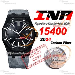 INAF AP15400 A3120 Automatic Mens Watch Carbon Fiber Case Black Textured Stick Dial Gray Nylon Strap Super Edition Reloj Hombre Puretime E5