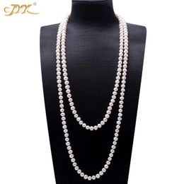 JYX Pearl Sweater Necklaces Long Round Natural White 8-9mm Natural Freshwater Pearl Necklace Endless charm necklace 328 201104230U