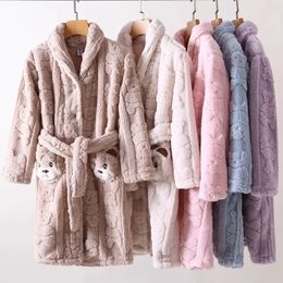 Towels Robes Winter Boys Bathrobe Flannel Warm Homewear for Children Girls Cartoon Bear Bathrobe Kids Baby Lengthen Warm Cute Nightwear 8 12T 231215