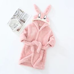 Towels Robes Winter Kid Girl Bathrobe Clothes Cartoon Rabbit Ear Hooded Children Boy Flannel Warm Sleepwear Infant Pajamas Toddler Towel A734 231215