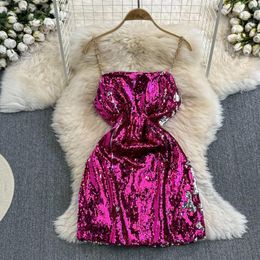 Casual Dresses Fashion Sexy Sleeveless Backless Strapless Bling Dress Streetwear Girl's Slimming Sparkly Sequin Mini Short Club