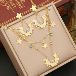 Pendant Necklaces 316L Stainless Steel Blue Stone Star Necklace For Women Fashion Waterproof 2-layer Neck Chain Jewelry Party Gift