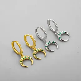 Hoop Earrings Vintage Ethnic Colourful For Women Shiny Crystal Paved Crescent Moon Zirconia Charming Earring Piercing Jewellery