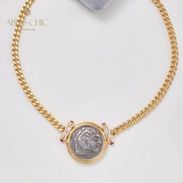 Necklaces Solid 925 Silver Greek Zeus Antique Coin Pendant 18K Gold Tone Roman Sculptures Necklaces C11N3S25842