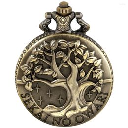 Pocket Watches 1PC Antique Necklace Chain Quartz Fob Pendant Clock Bronze Tree Of Life Pattern Sketch Ink Painting Dial Vintage