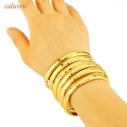 LOVE 6pcs lot 8MM Dubai Bangles New Open Size Laser Gold Color Bangles for Women Ethiopian & Bracelets Girls Gift12421