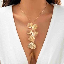 Other Fashion Accessories IngeSight.Z Vintage Gold Colour Leaf Copper Wire Long Tassel Collar Chest Chain Necklace Women Punk Party Choker Necklace JewelryL231215