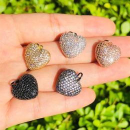 Charms 5pcs 3D Heart Pendant Charm For Woman Jewellery Making Cubic Zirconia Pave Accessory Bracelet Necklace Bangle187A