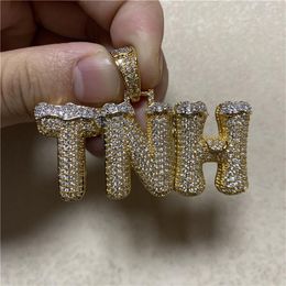 Custom Letters Name Pendant Necklace Double Colour With 4mm Tennis Chain Rope Chain For Men Women Cubic Zircon Hip Hop Jewellery Gift3099