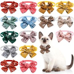 Dog Apparel 50pcs Flower Cotton Pet Bowties Handmade Cute Print Bow Tie Bowknot Dogs Pets Grooming Accessories For Small