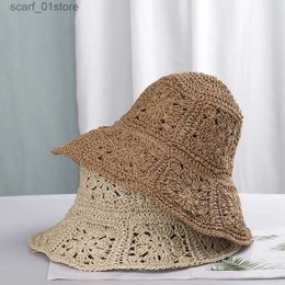 Wide Brim Hats Bucket Hats Womens Str Hats crochet hat bucket hat UV Protection Sun Visor Beach Hats Women Visors Foldable Female Women Summer Sun hatL231216