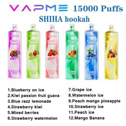 VAPME SHISHA Hookah 15000 Puffs 15k Disposable Vape 650mAh Rechargeable Battery 25ml Prefilled Pod 12 Flavours E Cigarettes