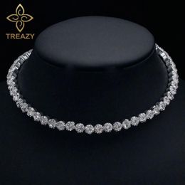 Chokers TREAZY Bridal Fashion Crystal Rhinestone Choker Necklace Women Wedding Accessories Tennis Chain Jewellery Collier Femme276C