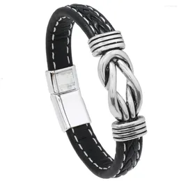 Link Bracelets Black Leather Rope Bracelet Stainless Steel Braided Red Men's Jewellery