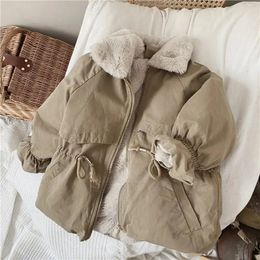 Jackets Baby Boys Khaki Lamb Wool Blend Parkas Coat Autumn Winter Coats Fur for Girls Cute Warm Jacket Children Snowsuit Fashion 231215