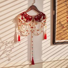 Scarves Women's Pearl Beaded Embroidery Luxury Tassel Pashmina Female Shawl Cloak R2662