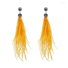 Dangle Earrings Boho Long Feather Exaggerated Women Ethnic Vintage Rhinestone Yellow Tassel Drop Wedding Jewelry Wholesale