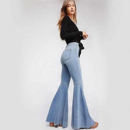 Jeans 2022 Frau Jean Stretch Flare Hohe Taille Jeans Tasten für Frauen Denim Hosen Übergroßen Breite Bein Dünne Hose neue Herbst Winter