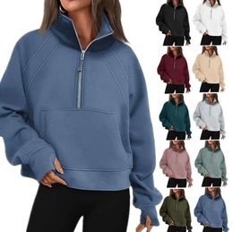 1lululemen-58 Yoga Scuba Half Zip Hoodie Jacket Designer Sweater Womens Define Workout Sport Coat Fitness Activewear Top Solid Zipper Sweatshirt Sports Gym Cl