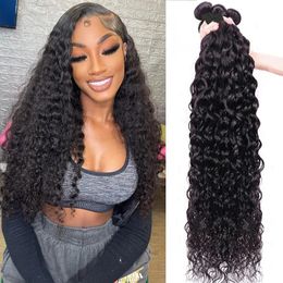 Synthetic Wigs Water Wave Human Hair Bundles Curled Deep 3 Brazil Natural Black Remy 100% 231215