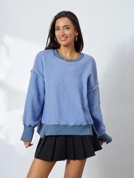 Women's Hoodies Women S Y2k Oversized Fluffy Sweatshirt Long Sleeve Crewneck Casual Split Pullover Tops Lamb Wool Outerwear