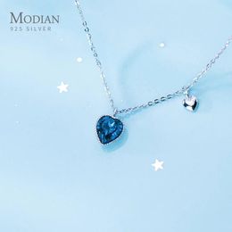 Necklaces Modian Deep Blue Crystal Romantic Hearts Authentic 925 Sterling Silver Pendant Necklace for Women Fine Jewelry Girlfriends Gift