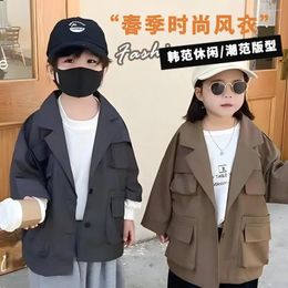 Jackets Boys' Coat Spring 2024Children's Clothing Cool Handsome Children's Solid Colour Windbreaker Western Style Baby