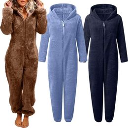 Pants Zipper Onesies Fluffy Fleece Jumpsuits Sleepwear Kigurumi Unicorn Overall Plus Size Hood Pamas for Women Winter Warm Pyjamas