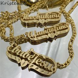 Necklaces Kristenco New Custom Name Necklace Personalised Women Double Plated Gothic Nameplate Custom Gold Choker Necklace for Women Gift