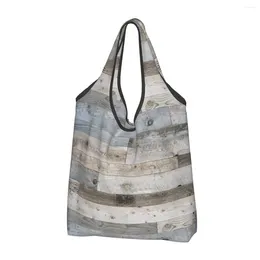 Shopping Bags Reusable Weathered Wood Rustic Farmhouse Grocery Foldable Wooden Texture Grunge Tote Bag Washable With Pouch