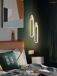 Pendant Lamps Minimalist Modern Bedroom Bedside Single Lamp Gold Metal Living Room Interior Decoration LED Lighting Fixture