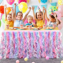 Table Skirt 6ft Table Skirt Bluekate Rainbow Party Tutu Table Skirt for Unicorn Party Decorations 1st Birthday Baby Shower DIY Mermaid 231216