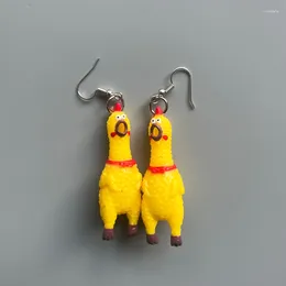 Hoop Earrings 2023 1 Pair Unique Cute Handcrafted Squawking Rubber Chicken Yellow Squeaking Novelty Gag Joke Funny Girls
