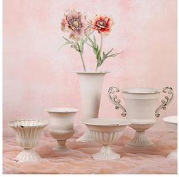 Planters Pots Classic Goblet Flower Vase White Do Old Pot Retro Iron European Table Arrangement 231215