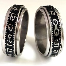 20pcs Retro Carved Buddhist Scriptures The Six Words Mantra Spin Stainless Steel Spinner Ring Men Women Unique Lucky Jewelry B3134
