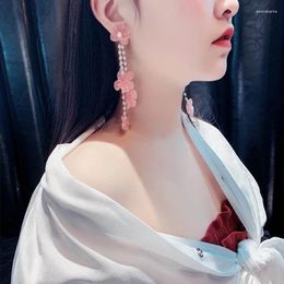 Dangle Earrings Korean Sweet Women Flowers Ear Pendant Exquisite Fairy Imitation Pearl Tassels Decor Personality Elegent Eardrop TEN