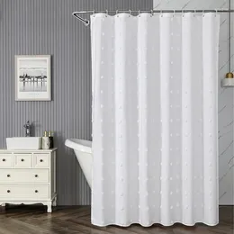 Shower Curtains White Boho Curtain Modern Farmhouse Fabric With Tufted Dots Pompom Decorative Soft & Waterproof For Bathroom Wrinkle Free