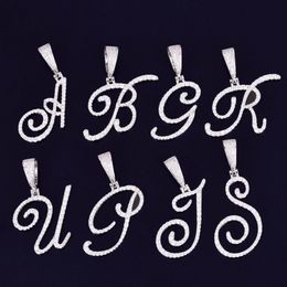 New Iced Out A-Z Single Cursive Letter Pendant Necklace With 24inch Rope Chain Hip Hop Jewelry266T