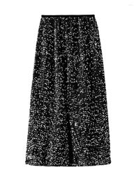 Skirts Women S Sequin Maxi Skirt Elegant Elastic Waist Shiny Midi Length Dress Glitter Party Bling Sparkly Streetwear