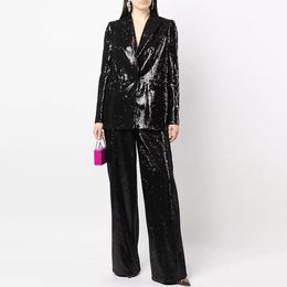 2023 New High Quality Designer BLING BLING Sequins Shining Temperament Fashion Women's Suit Pant Set