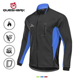 Cycling Jackets QUESHARK Men Fleece Thermal Winter Long Sleeve Cycling Jacket Windproof Waterproof Road Bike Windbreaker Bicycle Jersey 231216