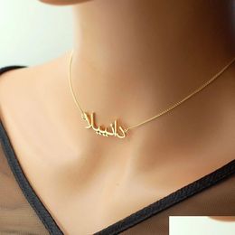 Pendant Necklaces Pendant Necklaces Arabian Name Necklace With Cz Stone Personalized Custom Jewelry 18K Gold Arabic Dainty Drop Delive Dhijs