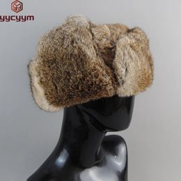 Trapper Hats Rabbit Fur Cap Man Winter Genuine 100 Bomber Hat Windproof Warm Earmuffs Male Flat Grey Black Russian Fitted Casquette 231215