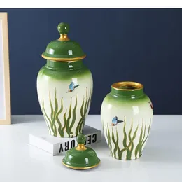 Storage Bottles Landscape Ink Painting Ginger Jar Ceramic Jars With Lids Tea Caddy Desk Decoration Porcelain Vase Flower Arrangement