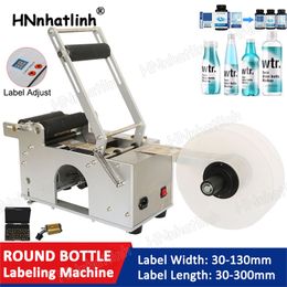 Semi Automatic Labeling Machine Round Glass Juice PET Plastic Bottle Sticker Label Dispenser Machinery Adjustable Labeling Label Applicator Bottle Labeler LT-50